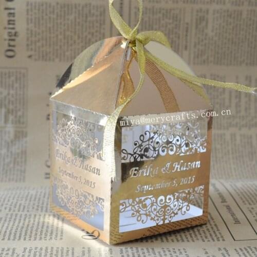 Personalised laser candy box gold wedding favor box gold