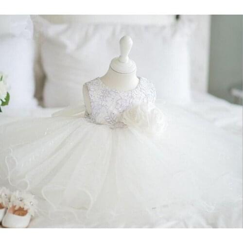 Flower Baby Girl Dress Bow Tulle Special Occasion Dress Baby Christening Baptism Gown Newborn Birthday Princess Party Costume