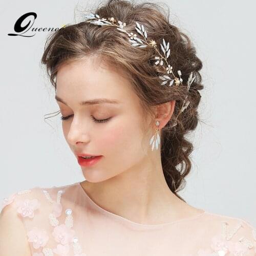 Luxury Opal Headband with Earrings Tiara Bridal Coroa Hair Haar Accessories Crystal Wedding Headpiece Pearl Hair Vine for Women