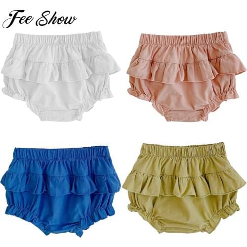 Infant Baby Girls Ruffle Bloomers Newborn Girls Summer Diaper Cover Solid Colour Large PP Pants Toddler Shorts Underwear