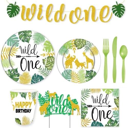 Dinnerware Wild One Jungle Party Animal Disposable Tableware Kids 1st Forest Safari Birthday Decoration Baby Shower Supplies