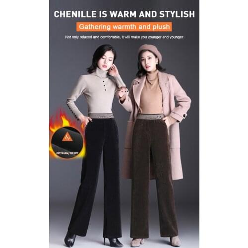 Top 6/sizes New Winter Womens High Waist Corduroy Wide Leg Pants Plush Trousers Baggy Straight Pants Thick Velvet Pants