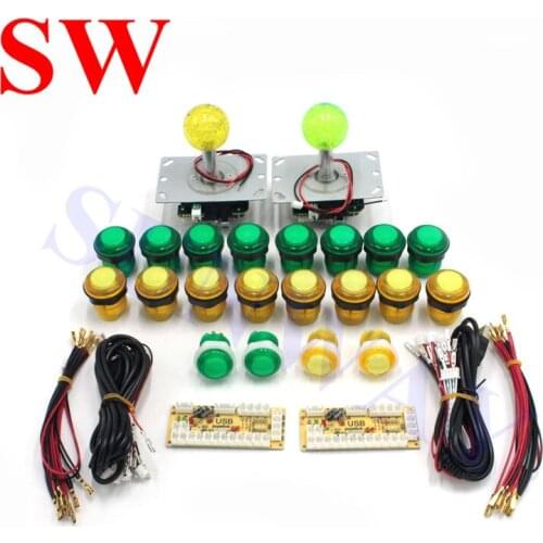 2 Players USB LED Encoder Illminated Sanwa Joystick Controller LED Illuminated Push Button for Arcade Joystick DIY Kits