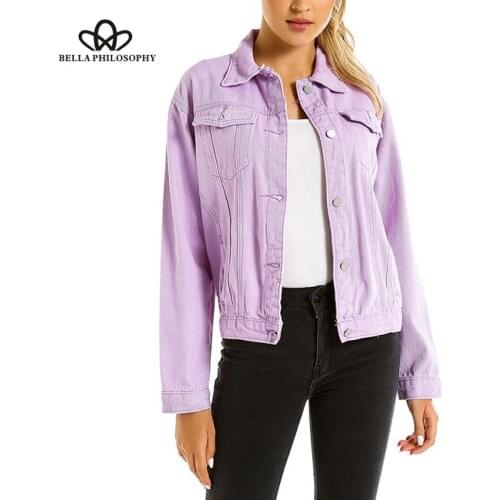 Bella philosophy 2019 women autumn Solid Turn-down Collar Jean Jacket ladies Loose Casual three colours Coats Female outwear