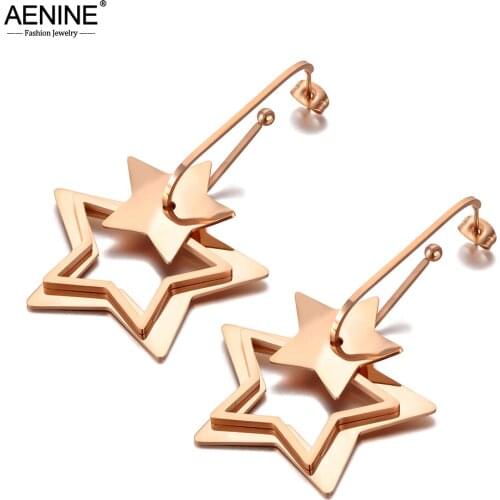 AENINE Bohemia Hollow Geometric Star Stud Earrings Stainless Steel Trendy Graphics Earrings Jewelry For Women Girls AE20102