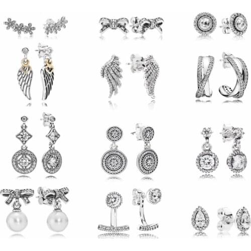 High-quality S925 Sterling Silver Bow Crystal Earrings Wings Shape Suitable For Women Diy Original Charm Earrings Free Shipping