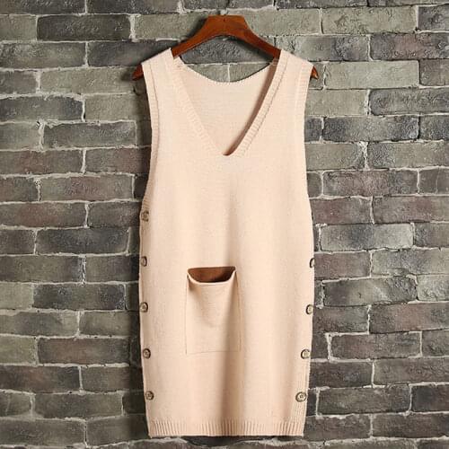 Womens long knitted vest sleeveless sweater autumn and winter new loose wild waistcoat knitted pullover