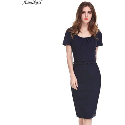 Aamikast 2019 Womens Elegant Sleeveless Belted Wear To Work Office Business Party Casual Summer Bodycon Slim Fitted Pencil Dress