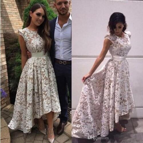 Cap Sleeves A Line Hi Lo Evening dress Wear Elegant 2019 Jewel Neck Prom Dresses Junior Party Gown robe de soiree formal dress