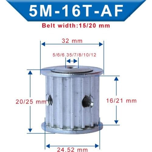 Timing Pulley 5M-16T Inner Bore 5/6/6.35/7/8/10/12 mm Aluminum Belt Pulley Slot Width 16/21 mm For Width 15/20 mm 5M-Timing Belt