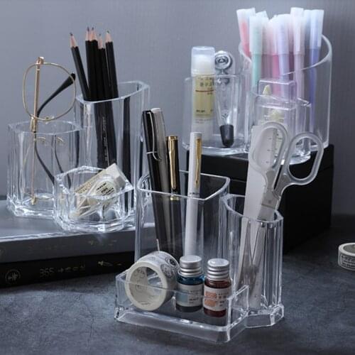 1pcs Transparent PS Pen Holder Multifunction Pencil Cosmetic Storage Box Desktop Decoration Office Supplies