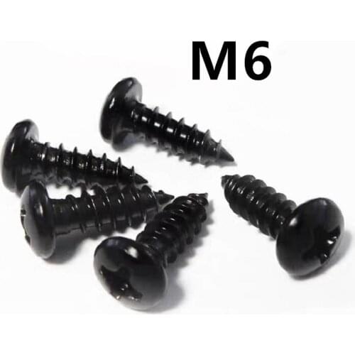 100PCS GB845 M6x16/20/25/30/35/40/45/50/60/70/100mm PA Black 304 stainless steel round head micro pan head cross tapping screw