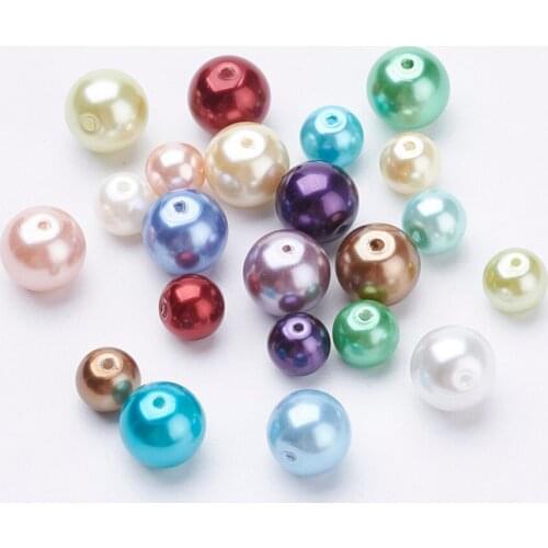 100pcs Mixed Color Dyed Glass Pearl Bead 4-6/6-8/8-10mm Loose Round Beads for Bracelet Necklace DIY Jewelry Making Supplies