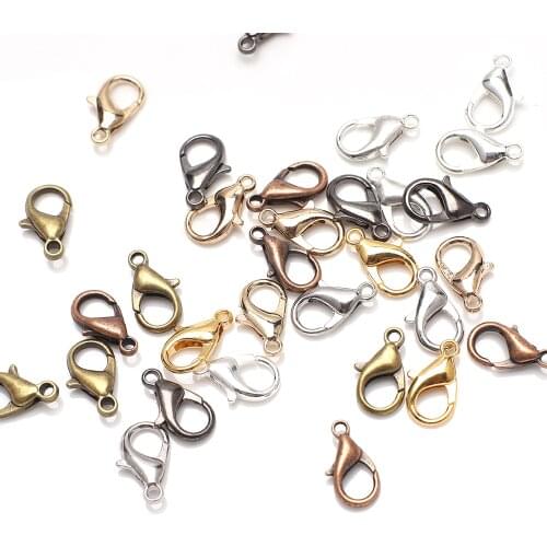 50pcs Mixed 7 Color 10/12/14mm Metal Lobster Clasp Hooks End Connectors For Jewelry Making Findings Necklace Bracelet DIY