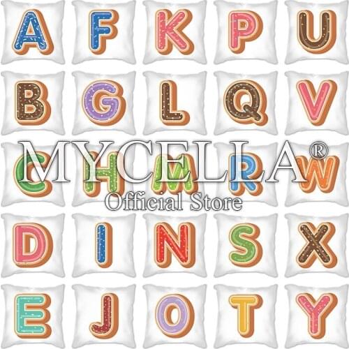 A-Z Cushion Cover Cartoon English Letter Linen Cotton 45*45 cm Pillow Case Sofa Home Decorative Printed Throw Pillowcase Gifts