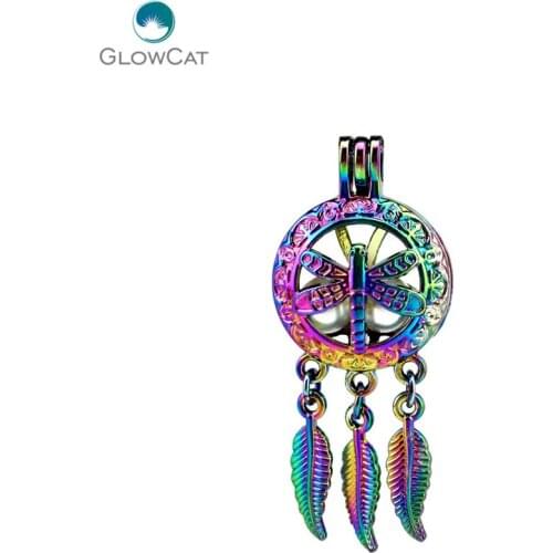 C709 5pcs/lot COLORS Multicolor Dream Catcher Beaty Dragonfly Lleaf Pearl Cage Pendant Pearl Locket Fairytale Party