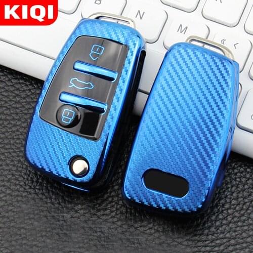 KIQI TPU Carbon Fiber Car Key Case Cover Bag for Audi A1 A3 A4 A5 Q7 A6 C5 C6 Folded Key Holder Car Styling Accessories