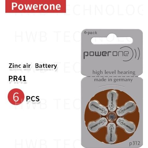 1pack(6PCS) Powerone 60 Zinc air batteries Size 312 P312 PR41 for hearing aid free shipping