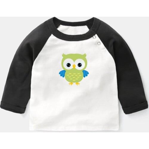 Cute Owl Design Newborn Baby T-shirts Hazelnut Cute Bear Printing Pattern Raglan Color Long Sleeve Tee Tops