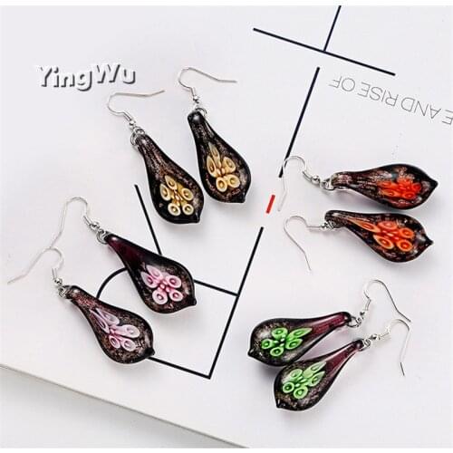 Yingwu Ethnic Glass Dangle Earrings Bohemia Vintage Murano Glass Pendant Earring Water Drop Fashion Jewelry For Women Party Gift