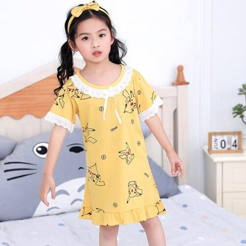 Girls cotton nightdress summer children baby pajamas short-sleeved thin home dress princess kids clothes sleepwear pyjamas