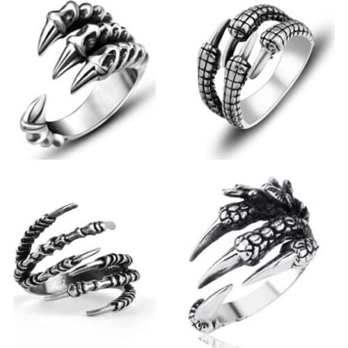 Dragon Claw Ring for Men Vintage Gothic Punk Rock Emo Goth Hippie Eagle Dragon Claw Open Ring Set Pack Teen Eboy Jewelry Gift