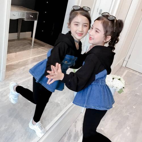 Girls Clothes Set Patchwork Shirt Dress + Black Pants 2PCS Children Clothing Spring & Autumn Kids Teen Clothes 6 8 10 12 13