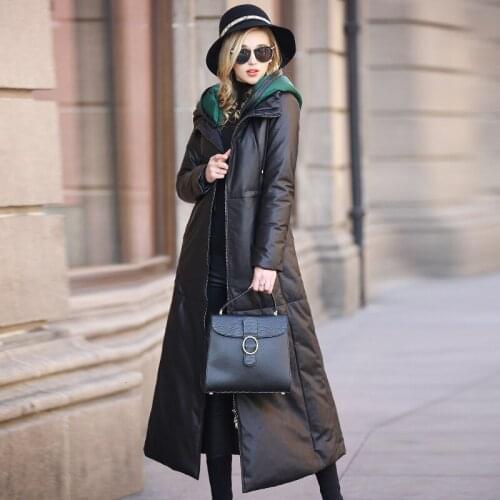 Genuine Leather Jacket Sheepskin Duck Down Winter Coat Women Long Leather Jacket for Womens Clothing Veste Femme 173340 YY807