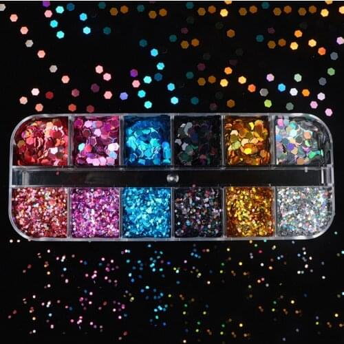 Laser Glitter Flakes Slime Resin Filler Colorful Sequins Box Set for Nail Art Epoxy Resin Silicone Mold Flakes Clay Making DIY