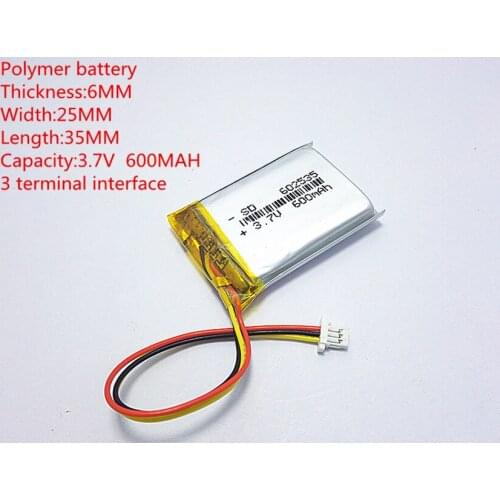 Li-polymer MODEL 602536 602535 600mah 3.7V lithium polymer battery MP3 MP4 GPS The connector