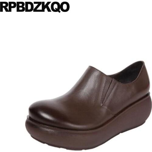 Muffin custom creepers women thick sole genuine leather traditional chinese shoes round toe japanese wedge platform elevator