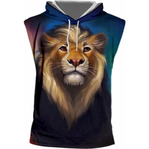 IFPD EU Size Hooded Tank Top Homme Hot Gyms 3D Sleeveless Shirt Animal Print Lion Summer Casual Plus Size Male New Summer Vest