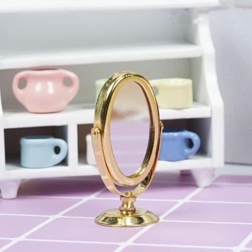 Dongzhur Mini Makeup Mirror Miniaturas 1:12 Dolls House Model Furniture Dollhouse Mirror Dressing Bed Toy R4E7 Accessories N0E2