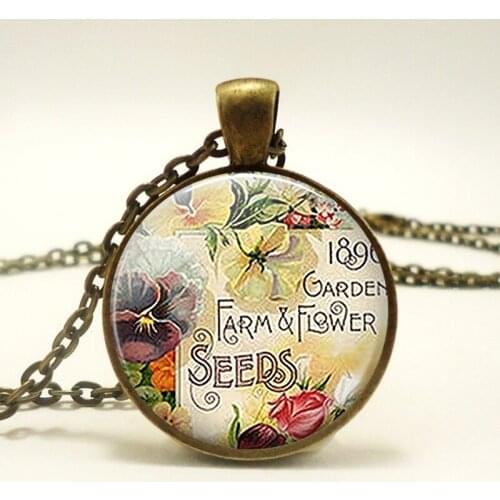 Fashion Accessories 1896 Garden Catalog Quote Pendant Glass Dome Necklace Chain Garden Jewelry Gardeners Gift