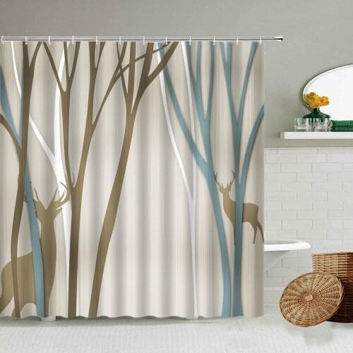European Style Abstract Elk Print Bathroom Waterproof Curtain Shower Curtains Forest Jungle Animal Bathtub Decorative Screen Set