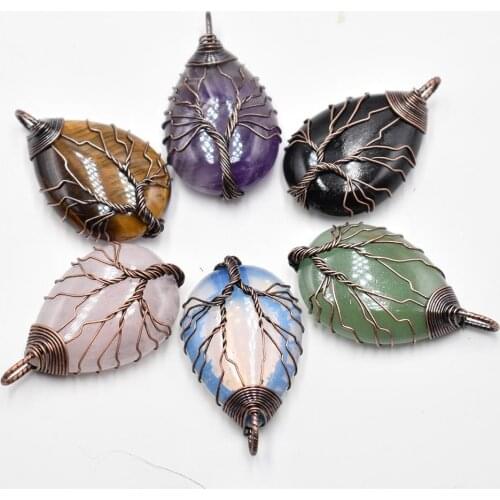 Natural Stone Crystal Tree of Life Antique Pendants Roses Quartz Wire Wrapped Trendy Jewelry Making Wholesale 6/lot free