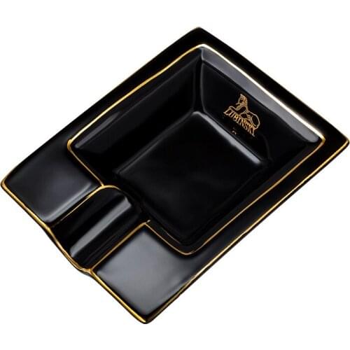 New 1pcs square ceramic cigar ashtray cigar accessories small portable European creative home Office Ash Tray Black