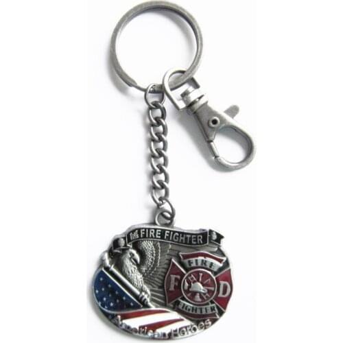New Vintage Hero Fire Fireman Firefighter Metal Charm Pendant Key Ring Key Chain KEYRING-3D039