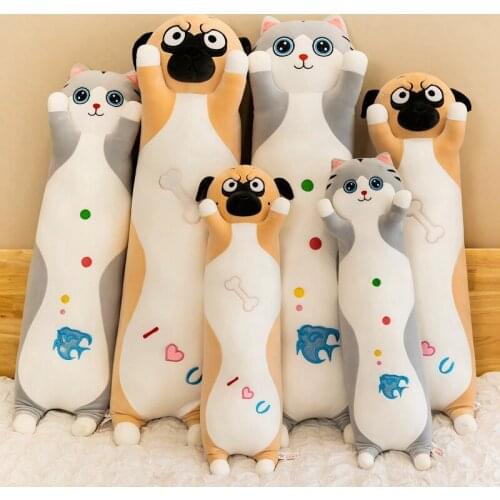 65cm-100cm Funny Pug/Cats Plush Long Pillow Toy Soft Stuffed Cartoon Dog Doll Sleeping Cushion Home Decor Birthday Gift