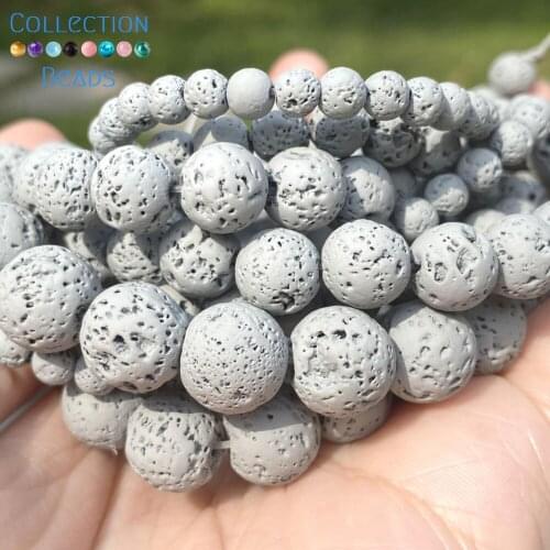Natural Stone Gray Volcanic Rock Lava Round Spacer Loose Beads For DIY Jewelry Making Necklace Bracelet Accessories 4-10mm 15
