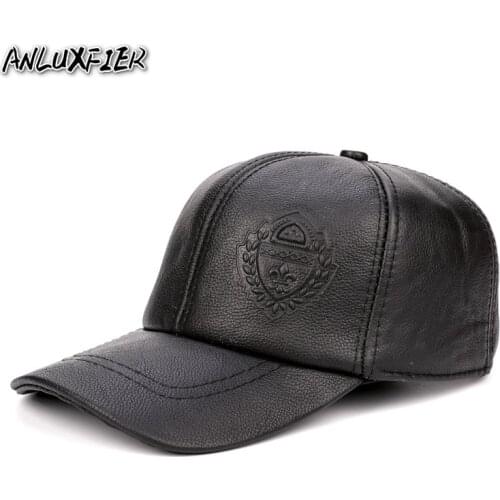 R004 Adult Natural Leather Hat Men Fashion Baseball Caps Women Autumn and Winter Outdoor Cowhide Skin Hats Adjust Size