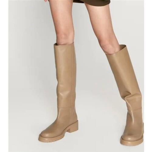 Plus Size 34-41 Ins Hot Luxury Brand Cow Leather Knee High Boots Women Autumn Winter Fashion Boots Square Heels Ladies Shoes