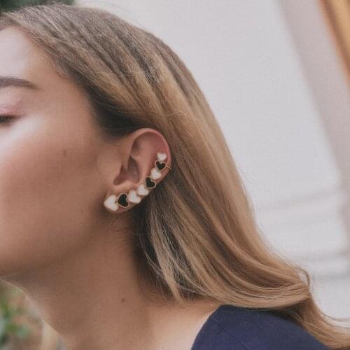 1 Pcs New Fashion Design Alloy Drip Oil Heart with Heart Ear Clip Earrings Vintage Ear Cuff Wrap Stud Clip Jewelry Gift S1135