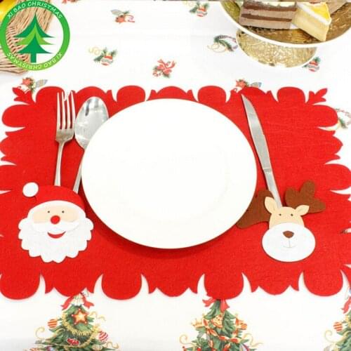 1Pcs Christmas Cartoon Table Bowl Mats Placemat Xmas Table Decor Holder Dining Room Heat Resistant Placemat With Knife Fork Bag