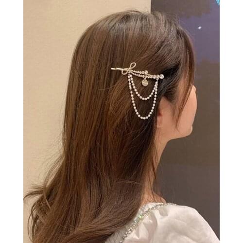 1Pcs Alloy Pearl Hair Barrettes Fashion Geometric Women Hair Clip Hairgrips Hair Accessories for Girls Hair Pins Jewelry Tassel