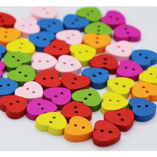 100pcs/lot Wooden Buttons Mixed Color Heart Pattern Decorative Buttons 2 Holes Fit Sewing Scrapbooking Wood Craft MS 009