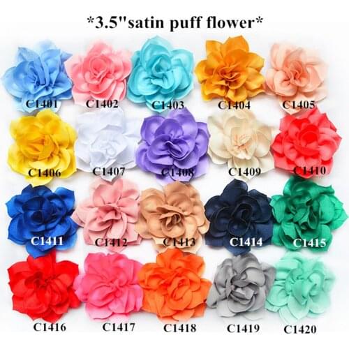 3.5 inch Sequin satin fabric flower 50pcs / lot Handmade artificial craft chiffon shabby flower hair accessories