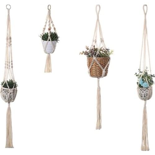 4Pcs Handmade Flower Pot Net Bag Braided Home Vintage Decor Plant Hanging Basket Knotted Rope Garden Plant Hanger