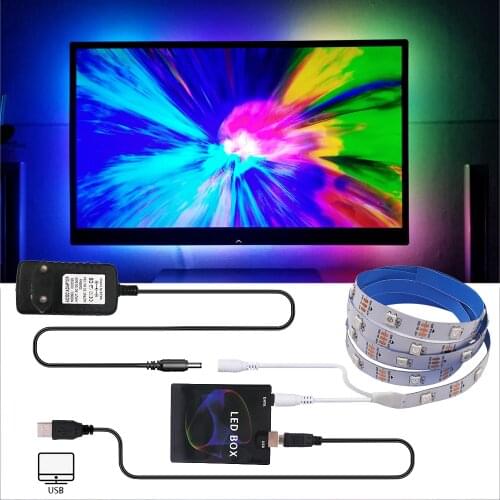 5V DIY Ambient Light WS2812B 5050 RGB LED Tape for TV Desktop PC Computer Screen Background Lighting Dream Color EU US Plug