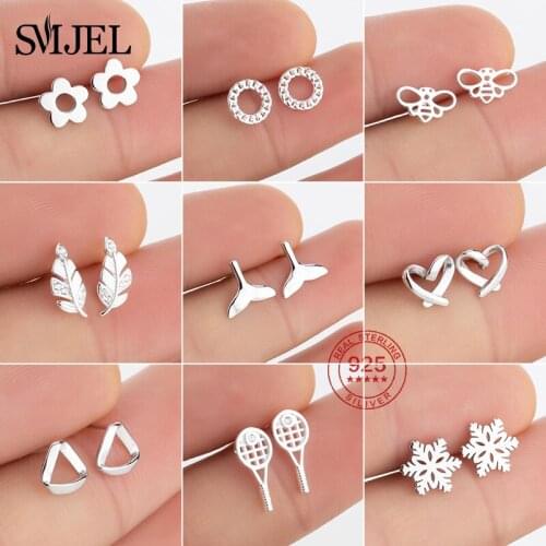 925 Sterling Silver Small Bee Earrings for Women Girls Bohemian Snowflake Round Daisy Flower Earrings Feather Earings Piercing